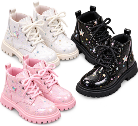 Kids Glitter Ankle Boots – Sparkly Lace-Up Chunky Shoes